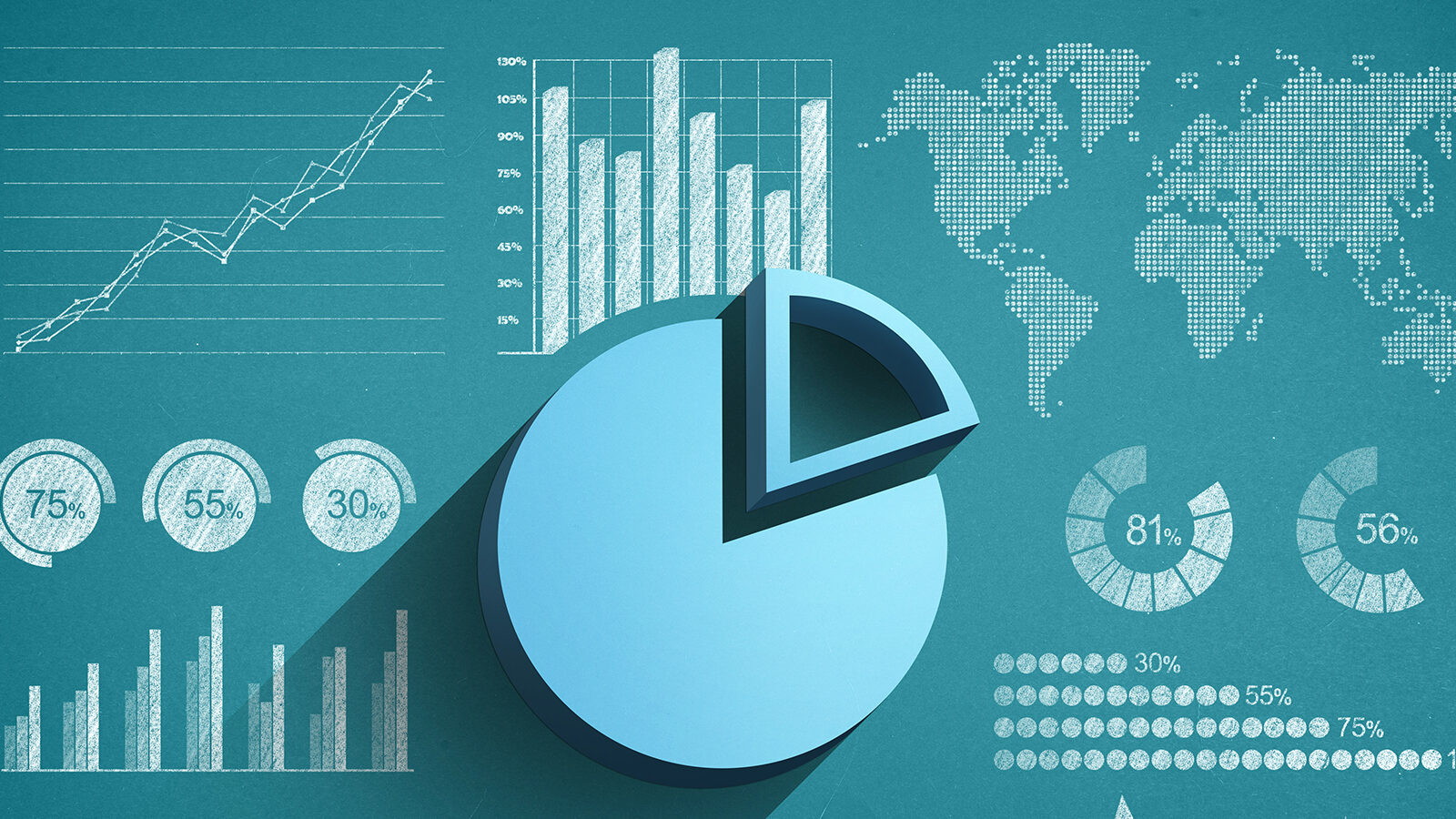 This is an image of a blue pie chart with other graph-like designs near it in an article about performing a content audit
