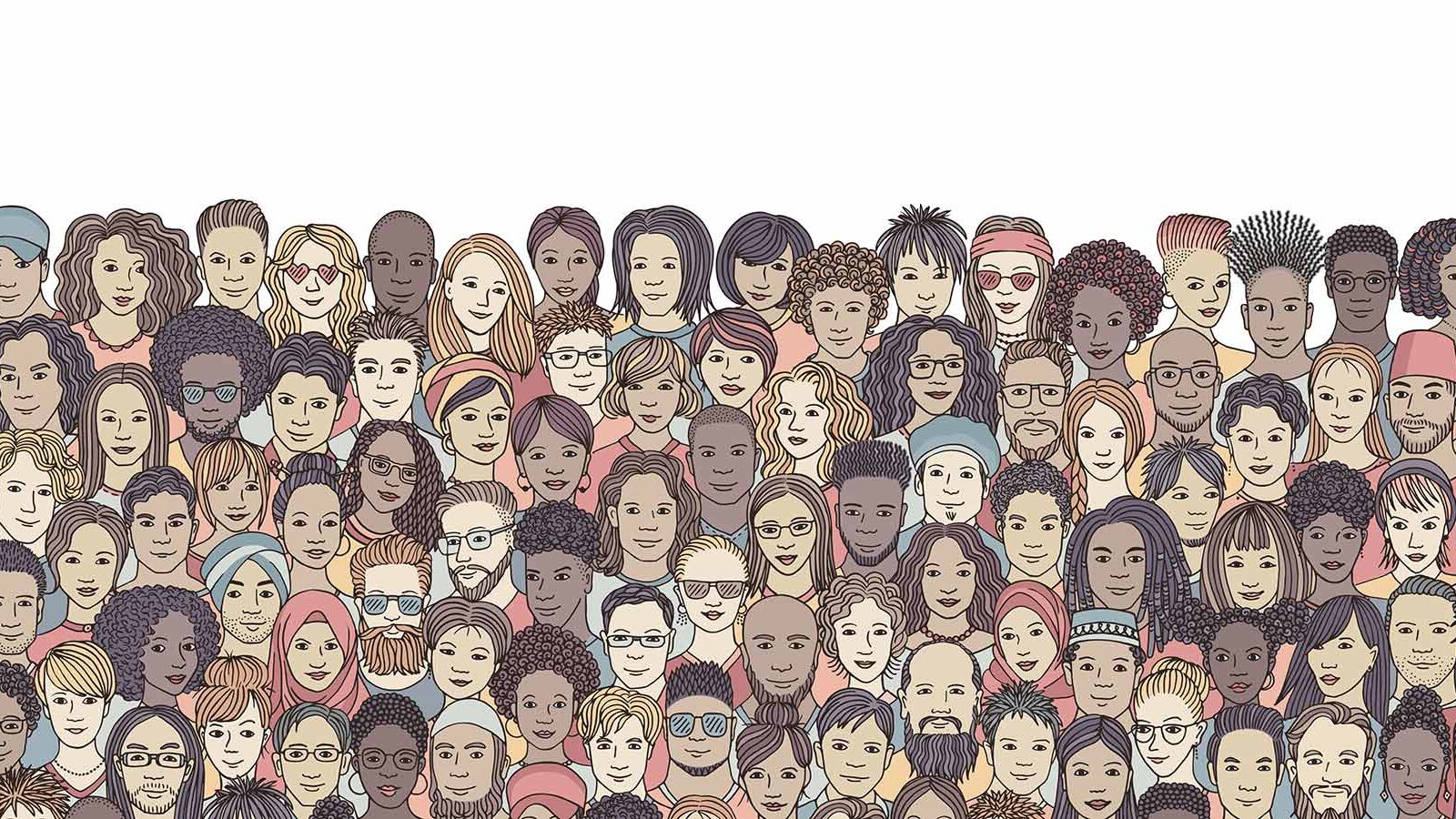 This is an illustration of many faces representing different cultures for an article on diverse stock photos