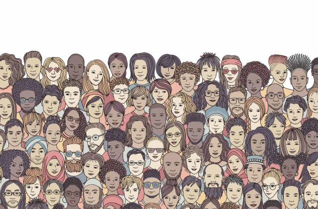 This is an illustration of many faces representing different cultures for an article on diverse stock photos