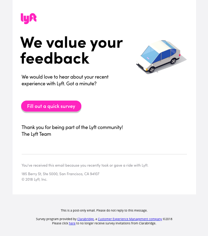 A feedback survey from Lyft