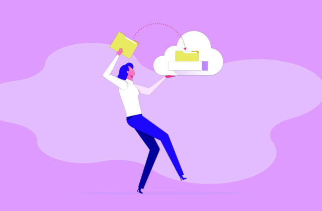 This is an image of an illustrated woman falling backward with a two shade purple bracroung for an article about planning for a year in review campaign