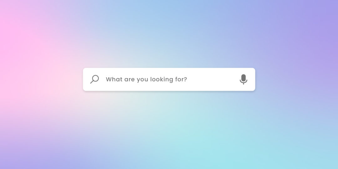 This is an image with a pink, purple, and blue gradient background. The only image is what appears to be a search bar that says "What are you looking for?" in the middle. This is being used in an article about NLP SEO