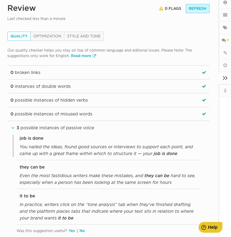 The contently platform has a reivew tab that allows writers to quality-check their content.