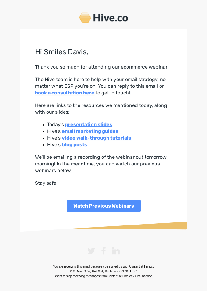 Example of a webinar follow-up email with extra content