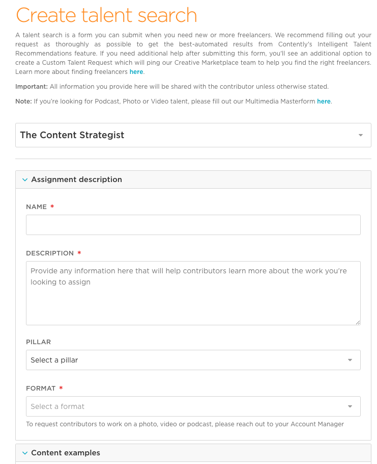 Contently talent request form example