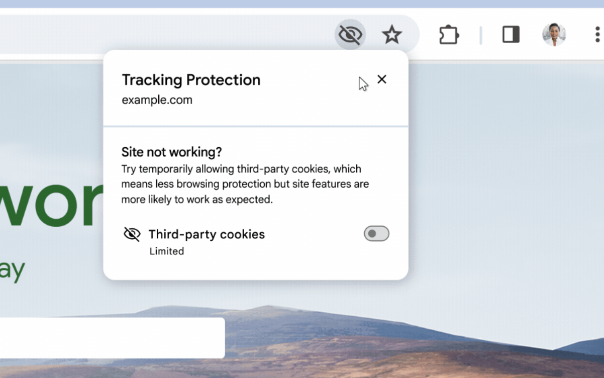 Image of Tracking Protection on a Chrome browser for an article about third-party cookies