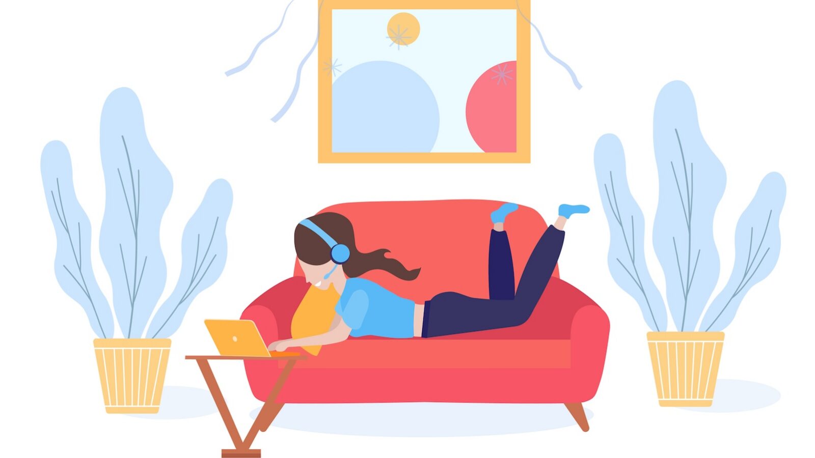 An Illustration Of A Woman Laying On Couch for an article about content marketing blogs and content marketing podcasts