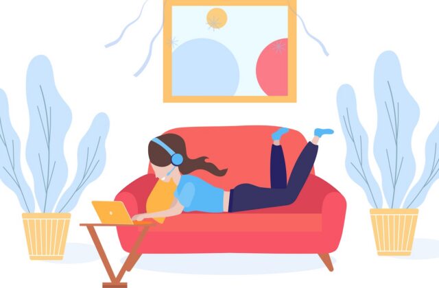 An Illustration Of A Woman Laying On Couch for an article about content marketing blogs and content marketing podcasts