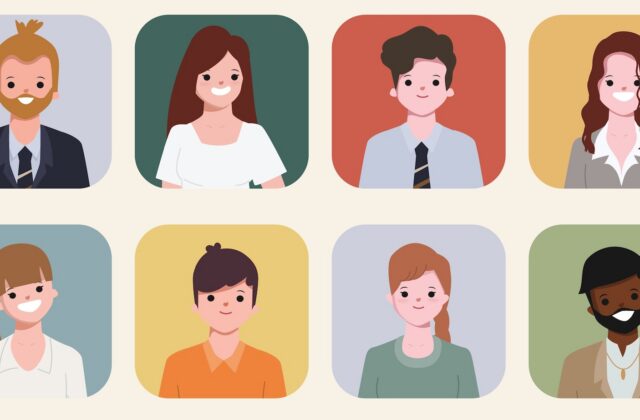 This is four-column, two row illustration featuring one individual in each column for a total of four drawn individuals for an article about creating buyer personas