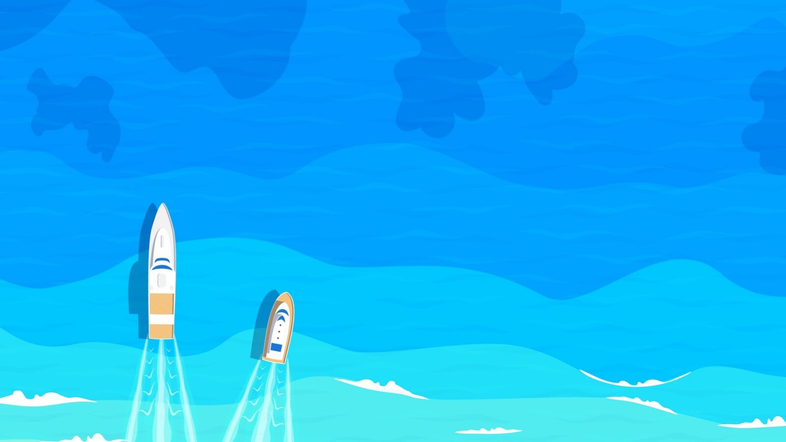 This is an illustration of what appears to be an overhead view of two small white boats traveling on a deep blue ocean of a gradient of blue colors for an article about working with a freelance photographer