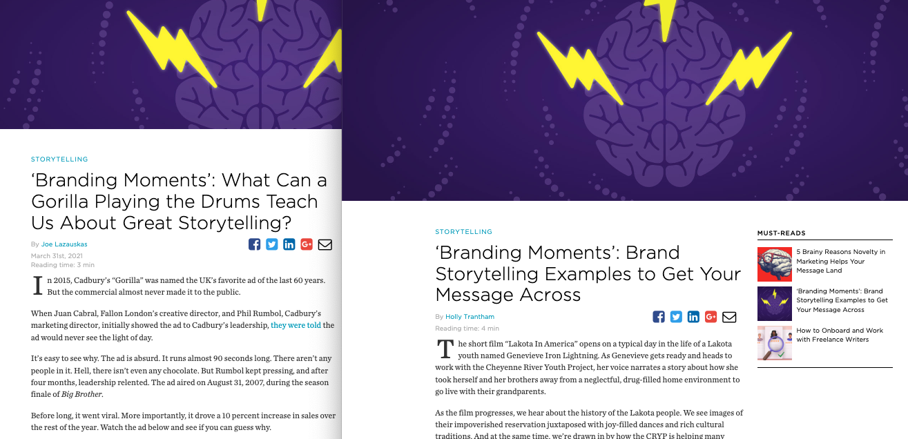 This is a screenshot of two versions of previously published blog content on Contently that was reviewed while were refreshing content