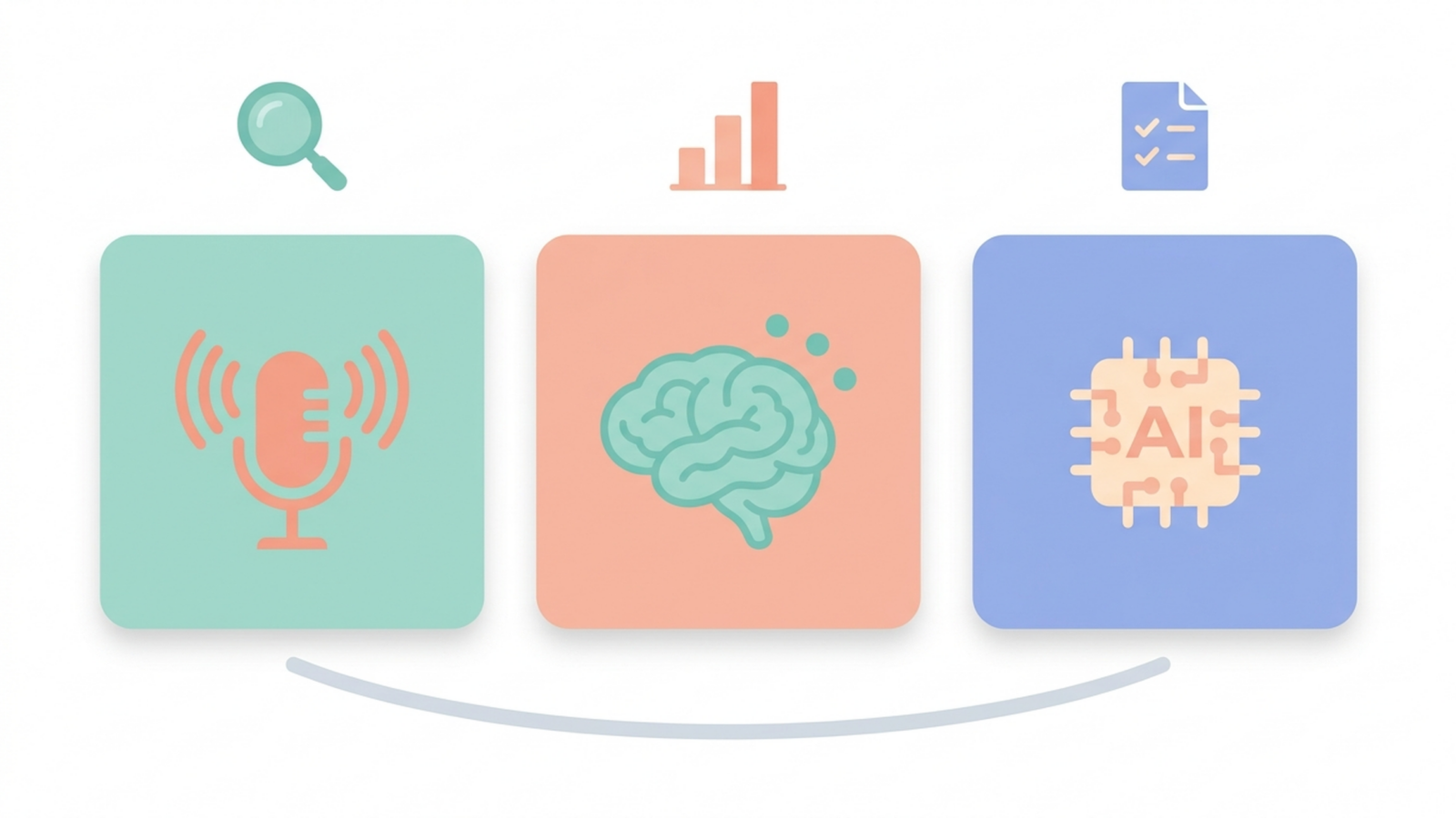 AEO vs GEO vs LLMO comparison: three pastel concept cards showing voice search, generative engines, and language models